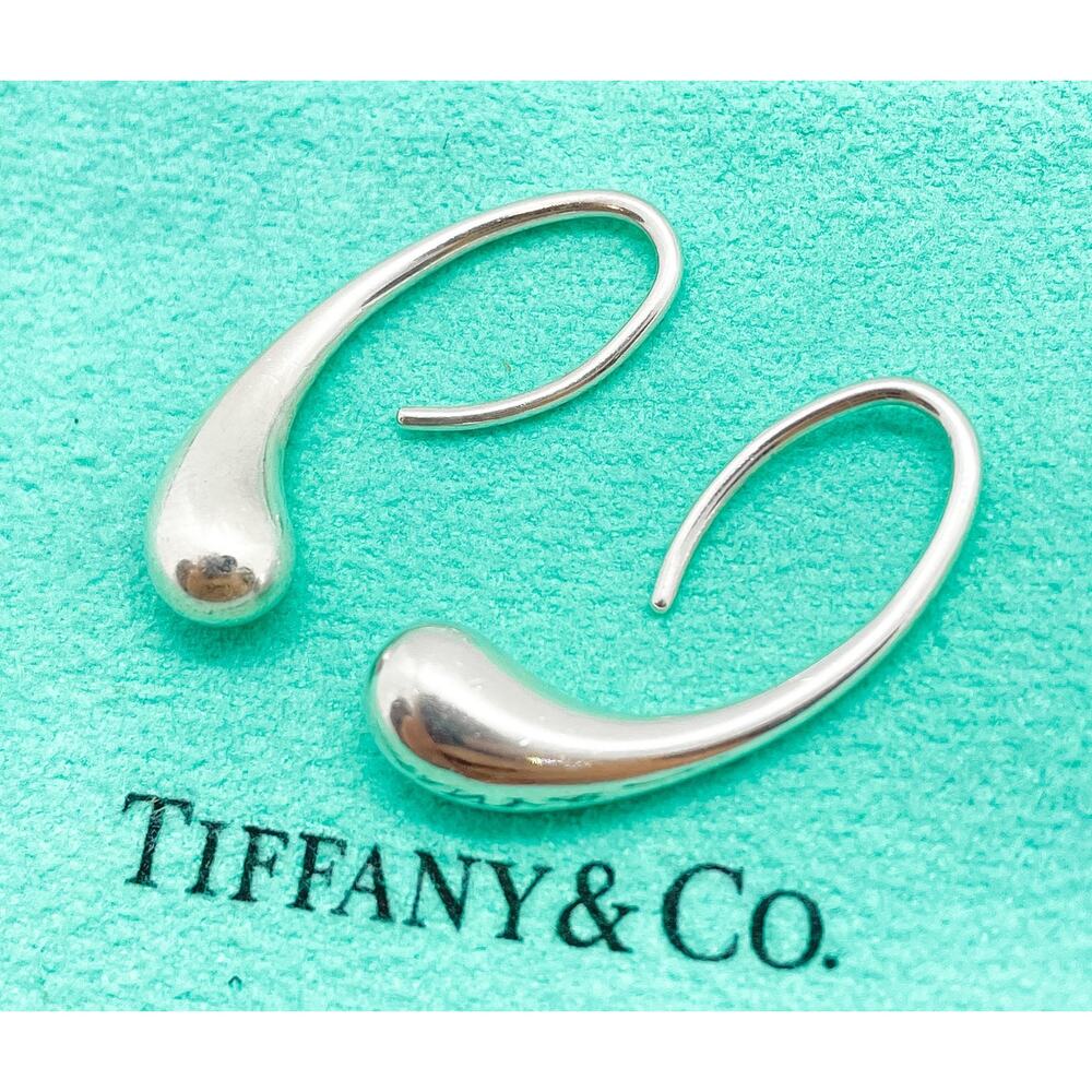 Tiffany & Co. Elsa Peretti Teardrop Hoop Earrings Sterling Silver - Picture 8 of 10